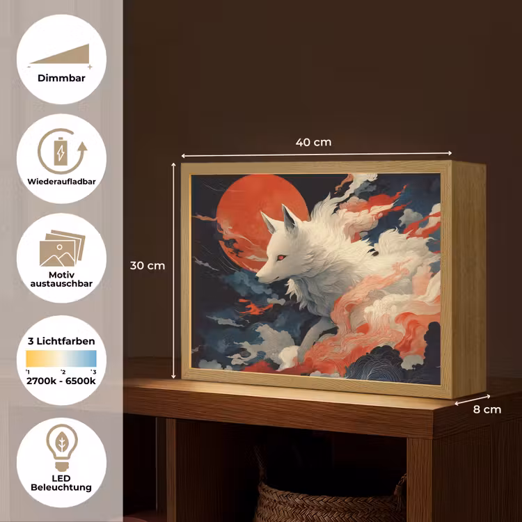 Witte vos - wolken - maan Light Box met batterij (Wandlamp) middel -USP_websiteoverzichtDE