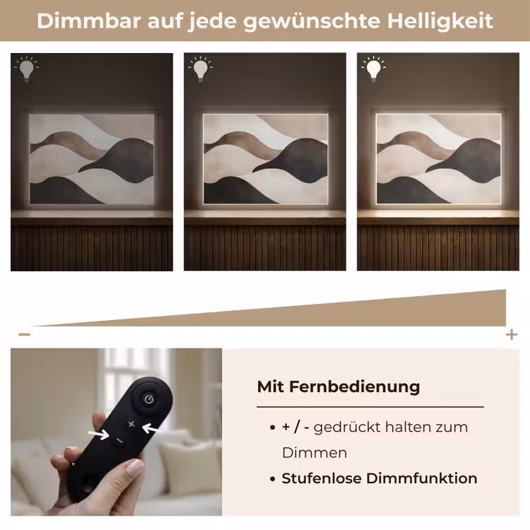 Golven - Abstract - Beige Light Box met batterij (Wandlamp) middel -USP_dimbaarDE