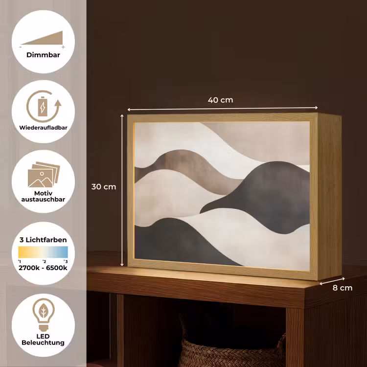 Golven - Abstract - Beige Light Box met batterij (Wandlamp) middel -USP_websiteoverzichtDE