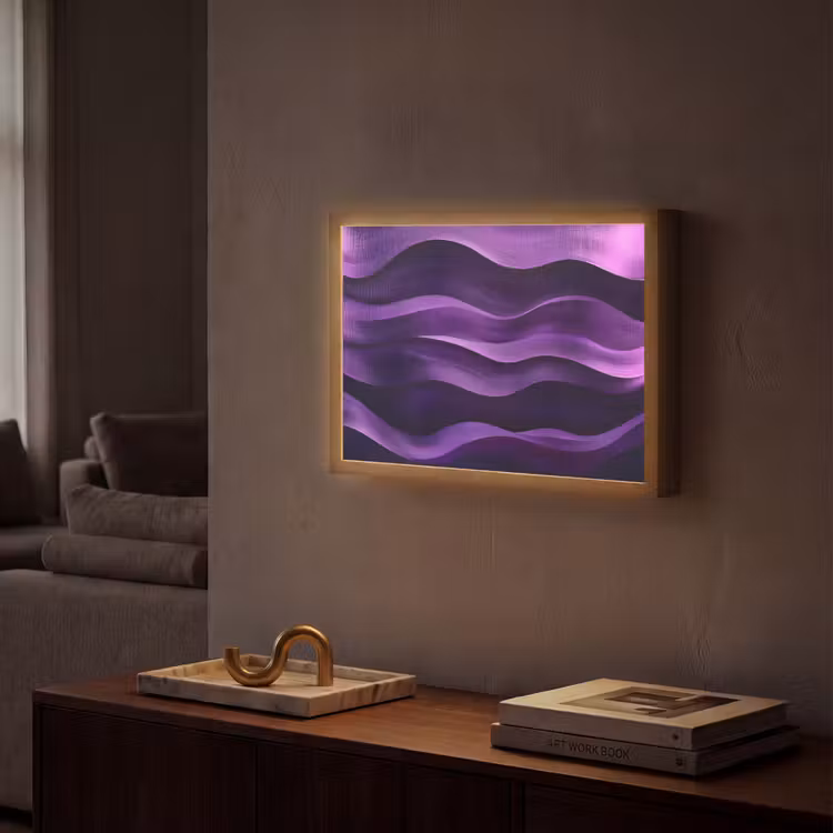Golven - Abstract - Paars Light Box met batterij (Wandlamp) middel -sfeer1