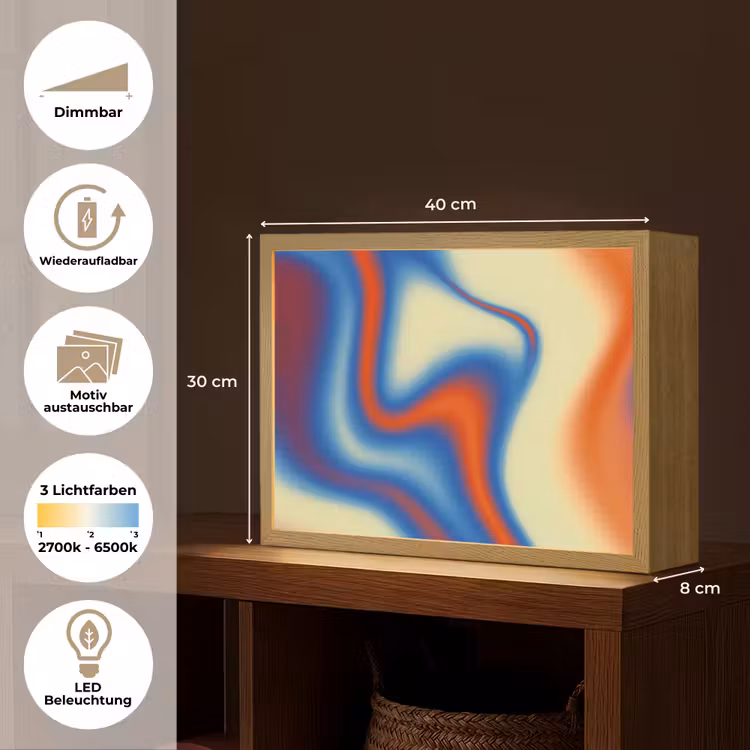 Golven - Kleurrijk - Abstract Light Box met batterij (Wandlamp) middel -USP_websiteoverzichtDE