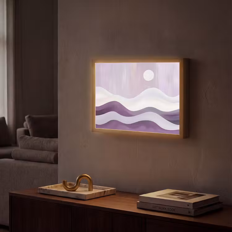 Golven - Heuvels - Abstract - Paars Light Box met batterij (Wandlamp) middel -sfeer1