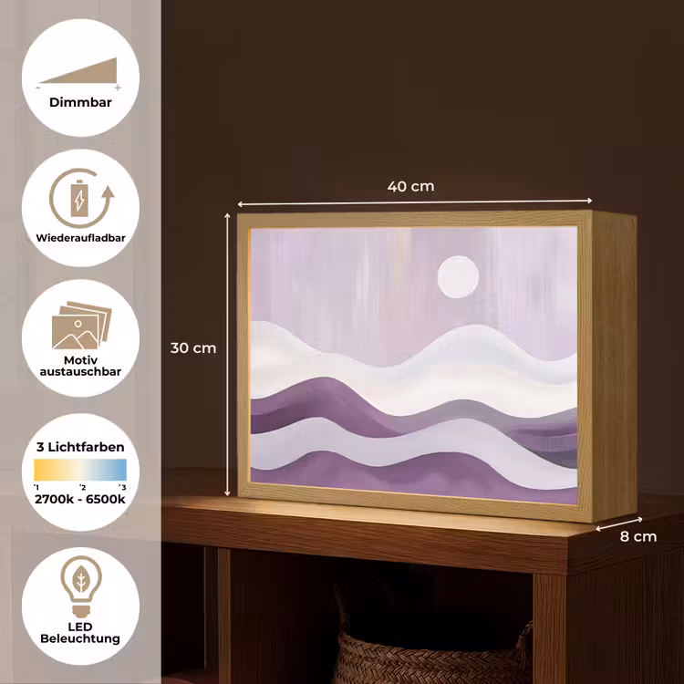 Golven - Heuvels - Abstract - Paars Light Box met batterij (Wandlamp) middel -USP_websiteoverzichtDE