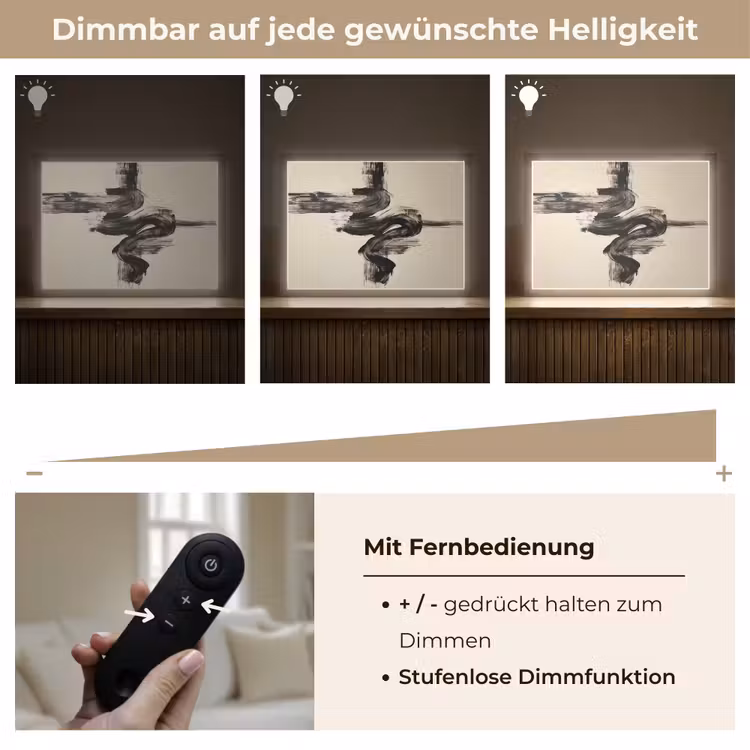 Golven - Penseelstreken - Beige - Minimalistisch Light Box met batterij (Wandlamp) middel -USP_dimbaarDE