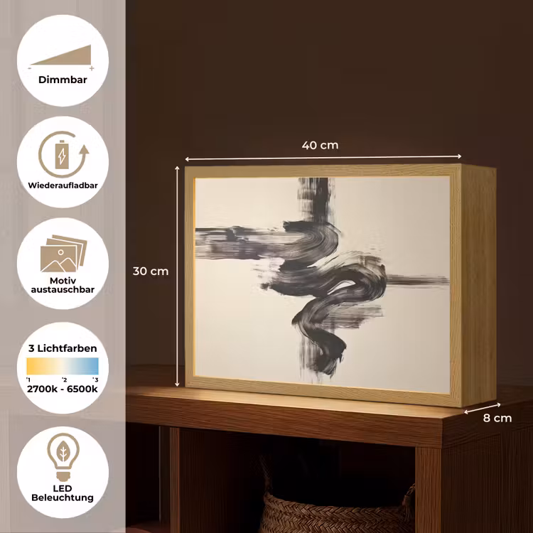 Golven - Penseelstreken - Beige - Minimalistisch Light Box met batterij (Wandlamp) middel -USP_websiteoverzichtDE