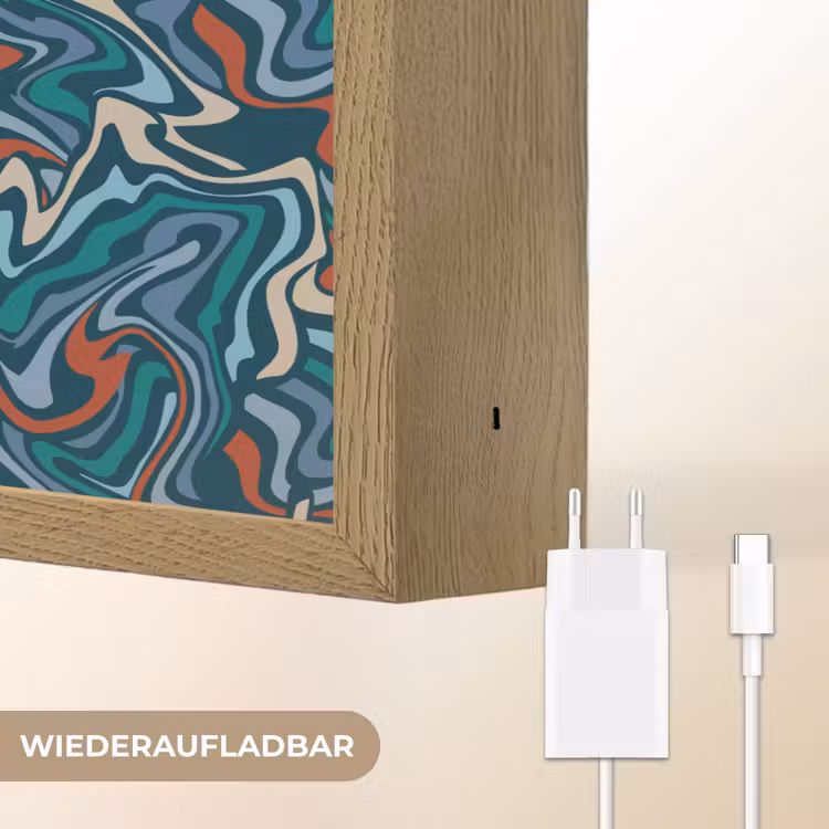 Golven - Retro - Blauw - Patroon Light Box met batterij (Wandlamp) middel 907 -USP_websiteoplaadbaarDE