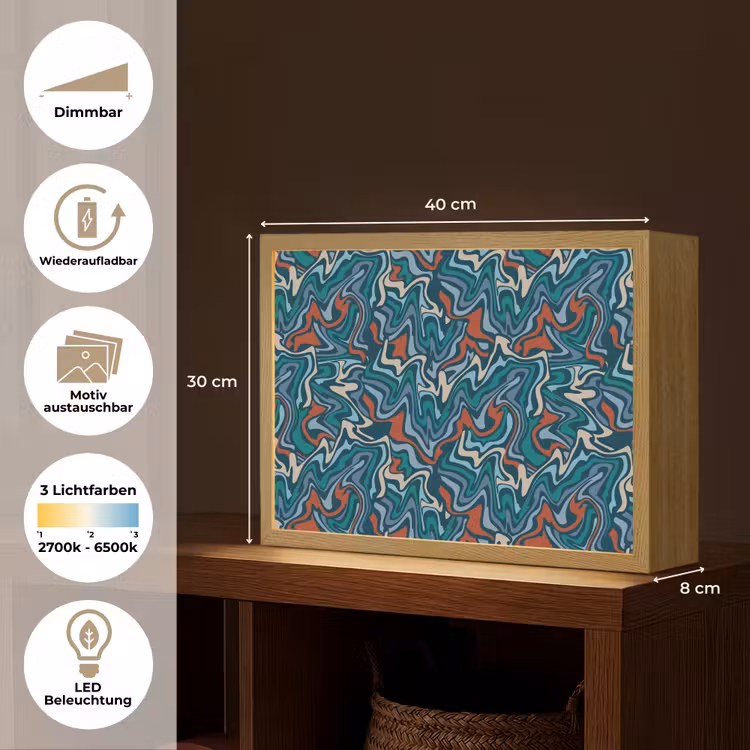 Golven - Retro - Blauw - Patroon Light Box met batterij (Wandlamp) middel 907 -USP_websiteoverzichtDE