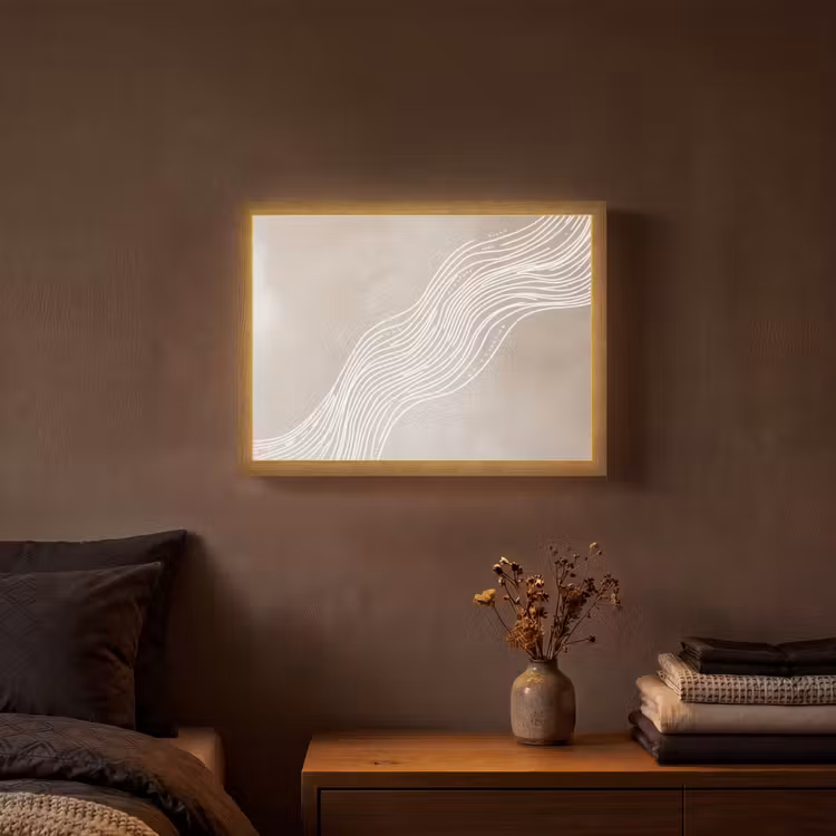 Golvende lijnen - Vloeiend - Zandkleurig Light Box met batterij (Wandlamp) middel -sfeer4