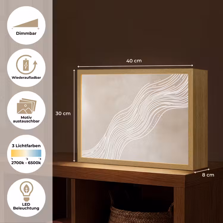 Golvende lijnen - Vloeiend - Zandkleurig Light Box met batterij (Wandlamp) middel -USP_websiteoverzichtDE