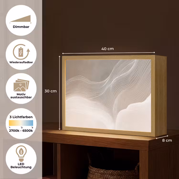 Golvende lijnen - Luchtstromen - Harmonieus Light Box met batterij (Wandlamp) middel -USP_websiteoverzichtDE