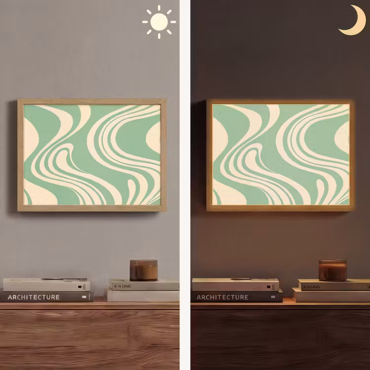 Golvende lijnen - Mintgroen - Dansende vormen Light Box met batterij (Wandlamp) middel -sfeer3