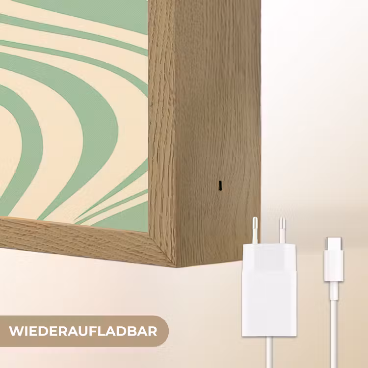 Golvende lijnen - Mintgroen - Dansende vormen Light Box met batterij (Wandlamp) middel -USP_websiteoplaadbaarDE