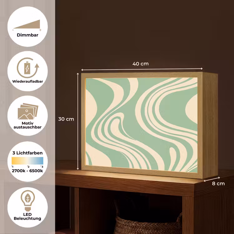 Golvende lijnen - Mintgroen - Dansende vormen Light Box met batterij (Wandlamp) middel -USP_websiteoverzichtDE