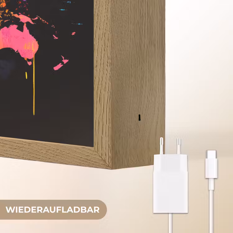 Wereldkaart - Verf - Kleurrijk - Graffiti - Wereld Light Box met batterij (Wandlamp) middel -USP_websiteoplaadbaarDE
