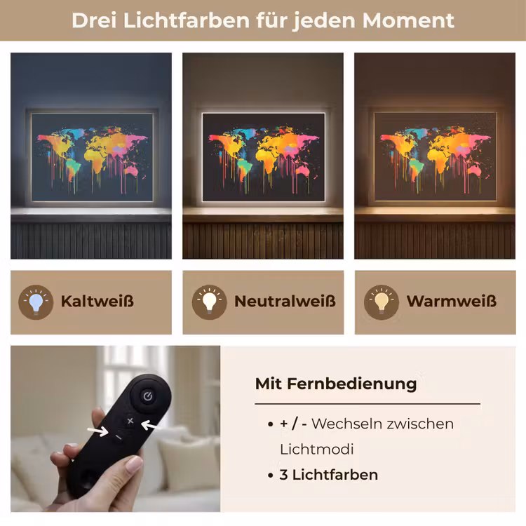 Wereldkaart - Verf - Kleurrijk - Graffiti - Wereld Light Box met batterij (Wandlamp) middel -USP_lichtkleurDE