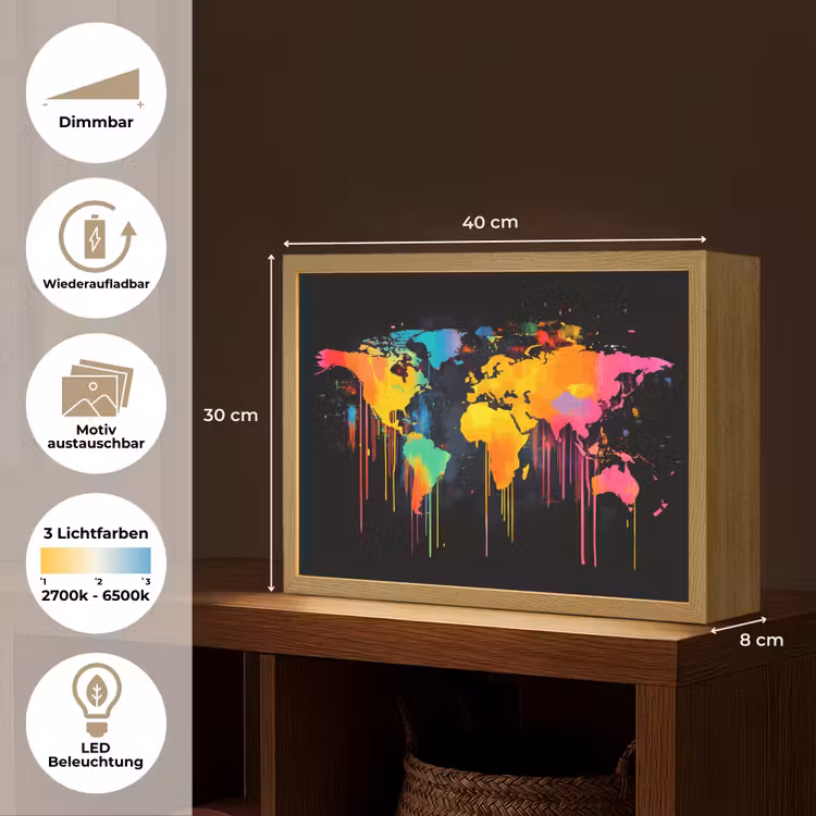 Wereldkaart - Verf - Kleurrijk - Graffiti - Wereld Light Box met batterij (Wandlamp) middel -USP_websiteoverzichtDE