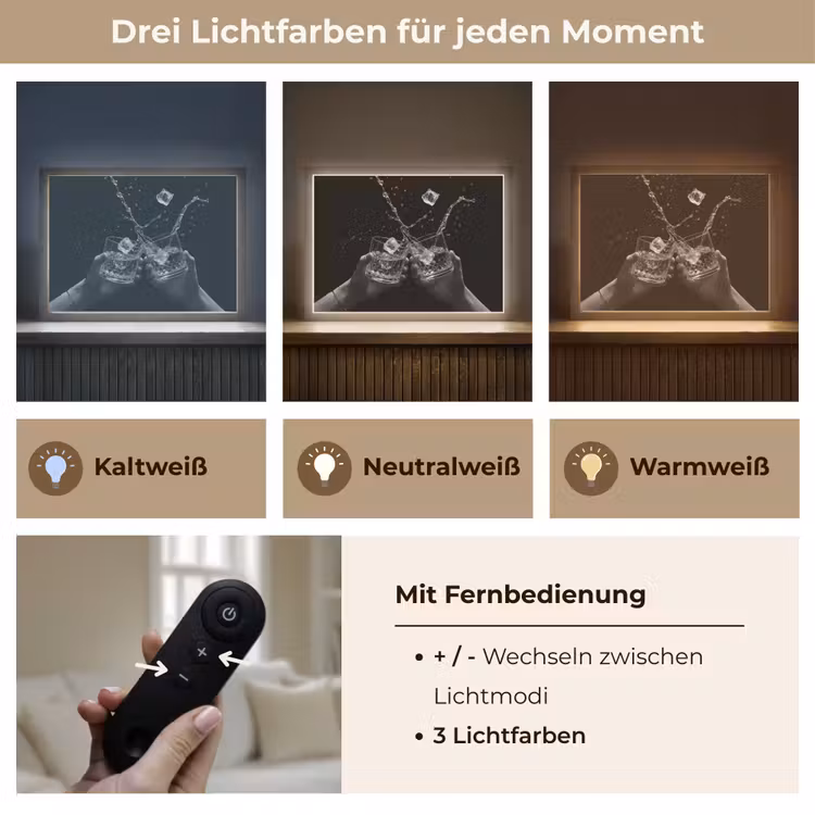Whiskyglazen - Ijs - Spetters - Zwart Light Box met batterij (Wandlamp) middel -USP_lichtkleurDE