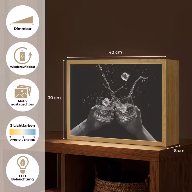 Whiskyglazen - Ijs - Spetters - Zwart Light Box met batterij (Wandlamp) middel -USP_websiteoverzichtDE