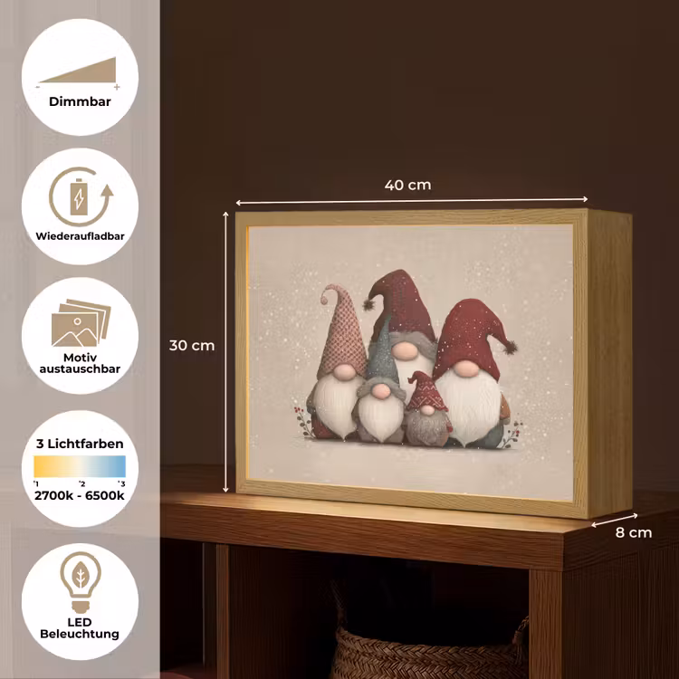 Kabouters - Kerst - Sneeuw - Puntmutsen Light Box met batterij (Wandlamp) middel -USP_websiteoverzichtDE
