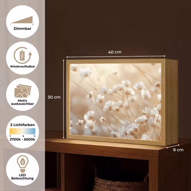 Wilde - Bloemen - Wit Light Box met batterij (Wandlamp) middel -USP_websiteoverzichtDE