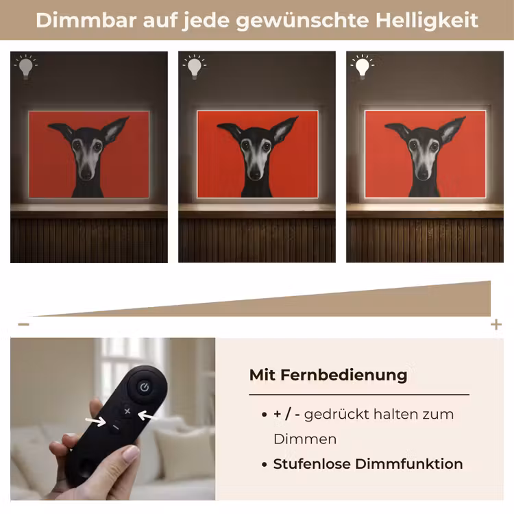 Windhond - Minimalistisch - Rood Light Box met batterij (Wandlamp) middel -USP_dimbaarDE