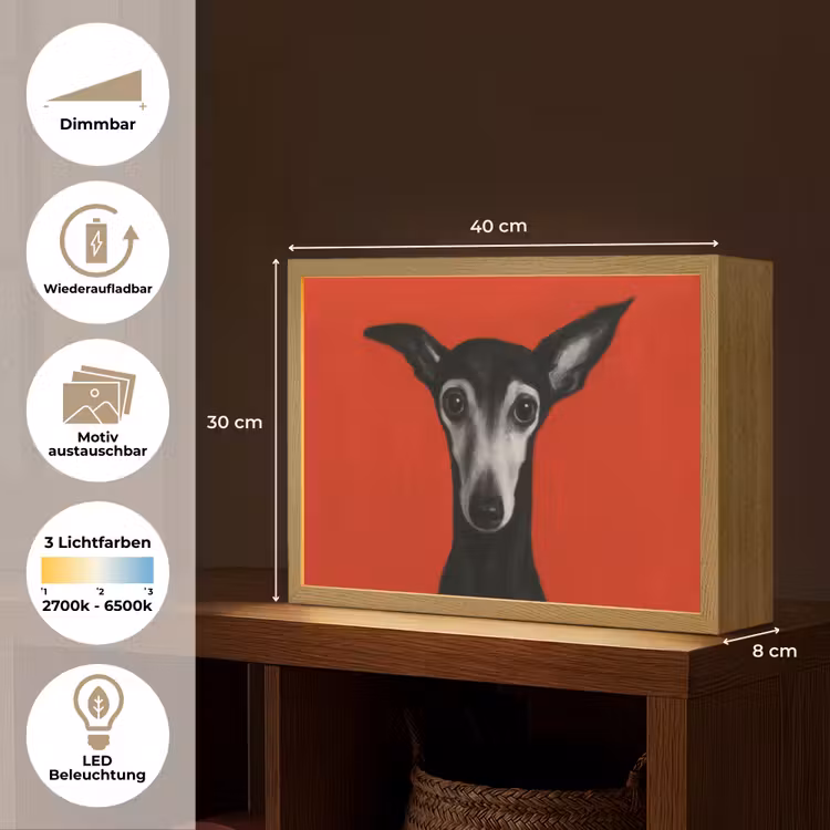 Windhond - Minimalistisch - Rood Light Box met batterij (Wandlamp) middel -USP_websiteoverzichtDE