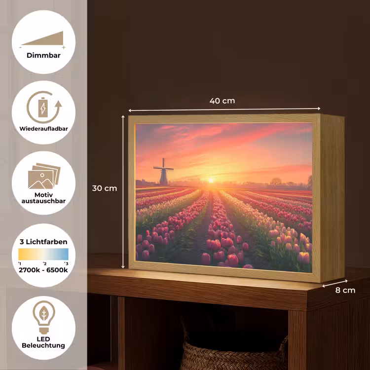 Windmolen - Zonsondergang - Landschap Light Box met batterij (Wandlamp) middel -USP_websiteoverzichtDE