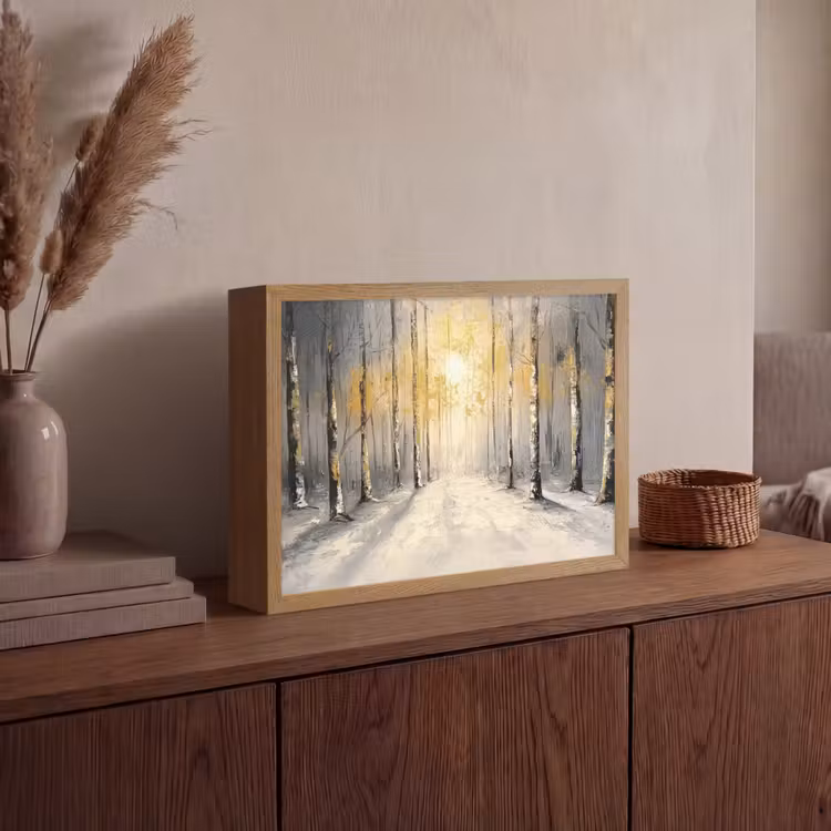 Winter - Abstract - Sneeuw - Natuur - Zon Light Box met batterij (Wandlamp) middel -sfeer2