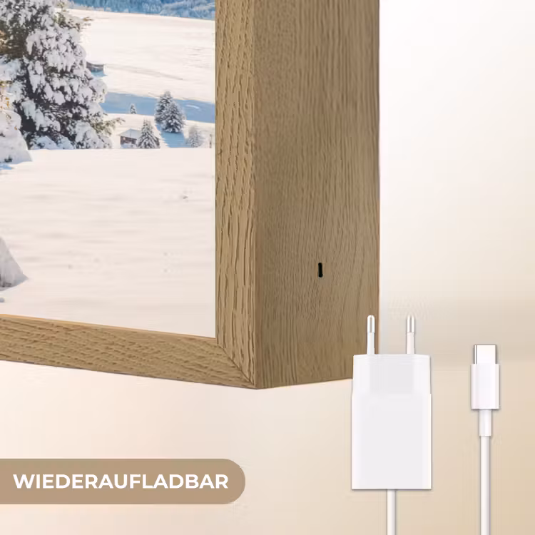 Winter - Huisje - Bergen - Uitzicht - Sneeuw Light Box met batterij (Wandlamp) middel -USP_websiteoplaadbaarDE