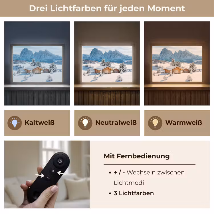 Winter - Huisje - Bergen - Uitzicht - Sneeuw Light Box met batterij (Wandlamp) middel -USP_lichtkleurDE