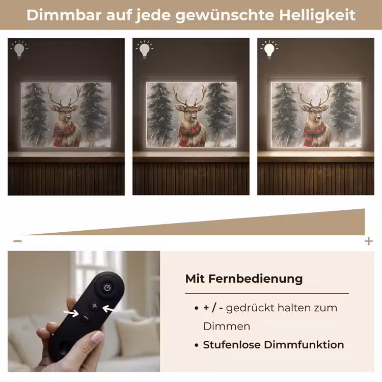 Winter - Bos - Rendier - Donker Light Box met batterij (Wandlamp) middel -USP_dimbaarDE