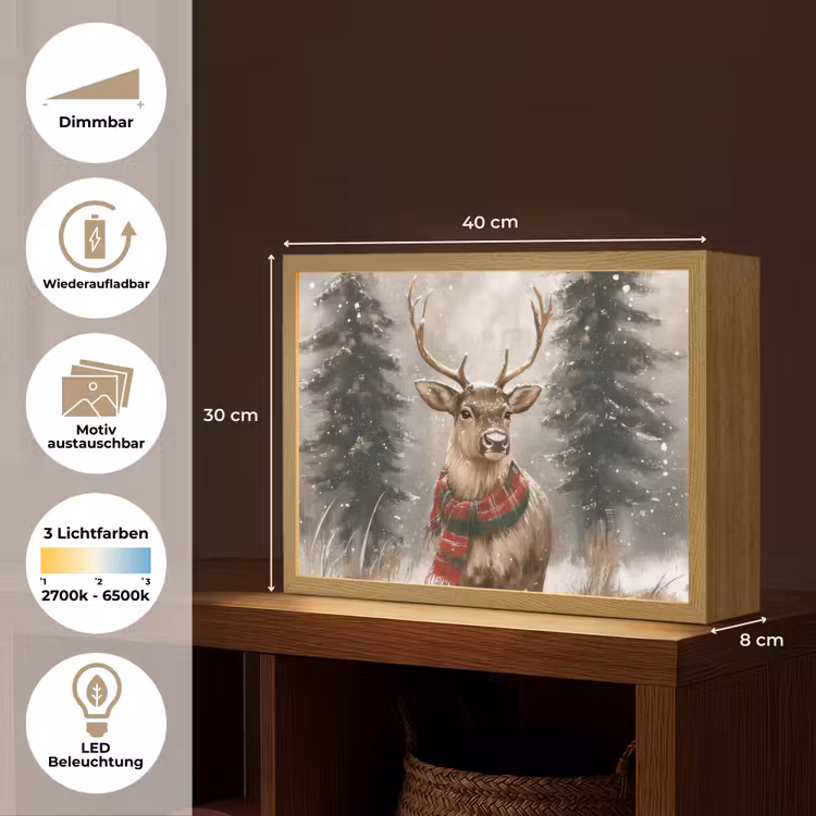 Winter - Bos - Rendier - Donker Light Box met batterij (Wandlamp) middel -USP_websiteoverzichtDE