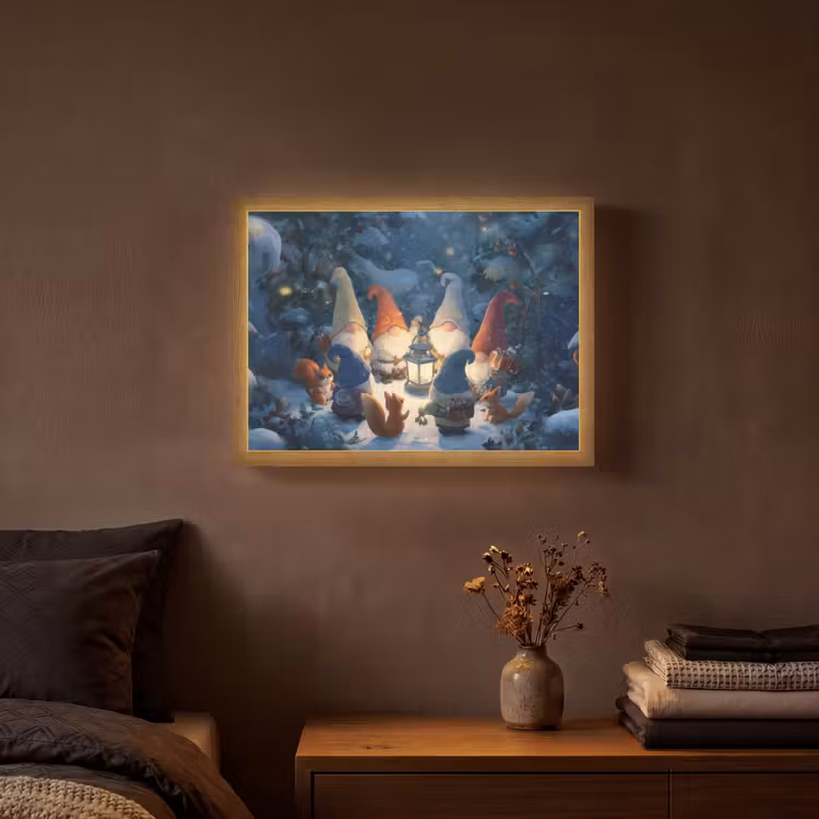 Winter - Gnooms - Eekhoorns - Meerkleurig Light Box met batterij (Wandlamp) middel -sfeer4