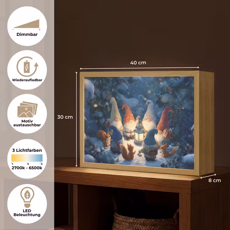 Winter - Gnooms - Eekhoorns - Meerkleurig Light Box met batterij (Wandlamp) middel -USP_websiteoverzichtDE