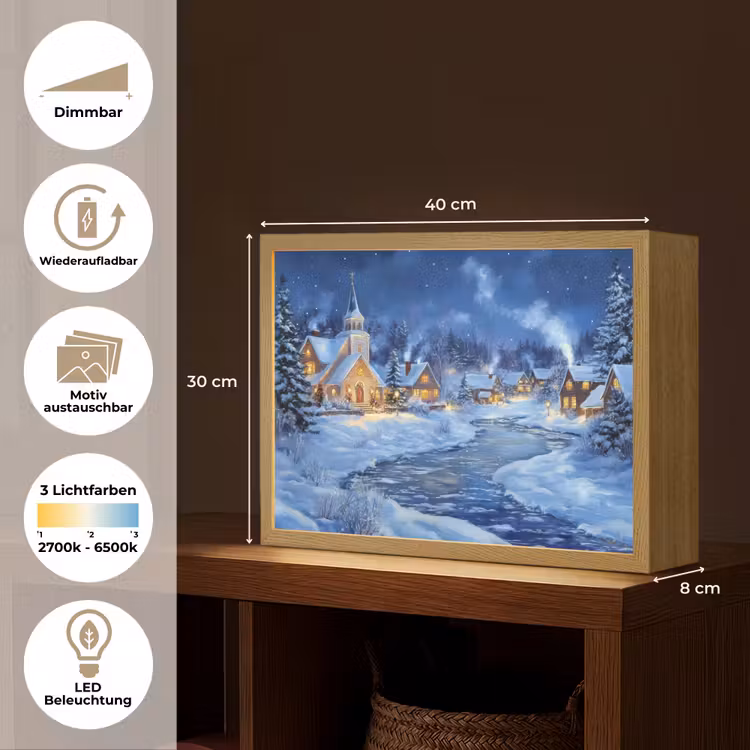 Winteravond - Kerstdorp - Donker Light Box met batterij (Wandlamp) middel -USP_websiteoverzichtDE