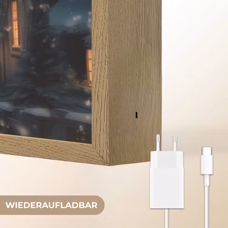 Winterdorp - Sneeuw - Donker Light Box met batterij (Wandlamp) middel -USP_websiteoplaadbaarDE