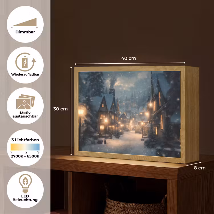 Winterdorp - Sneeuw - Donker Light Box met batterij (Wandlamp) middel -USP_websiteoverzichtDE