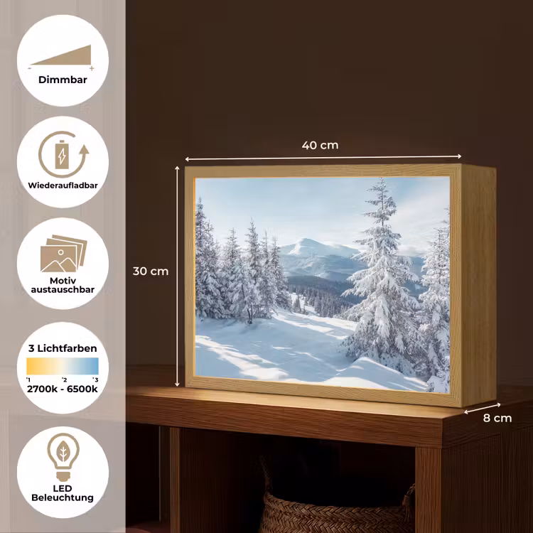 Winterlandschap - Natuur - Berg - Bomen - Sneeuw Light Box met batterij (Wandlamp) middel -USP_websiteoverzichtDE