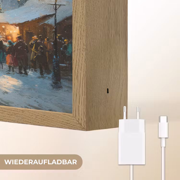 Winterkermis - Dorp - Kleurrijk Light Box met batterij (Wandlamp) middel -USP_websiteoplaadbaarDE