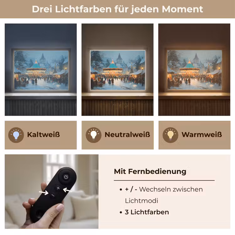 Winterkermis - Dorp - Kleurrijk Light Box met batterij (Wandlamp) middel -USP_lichtkleurDE