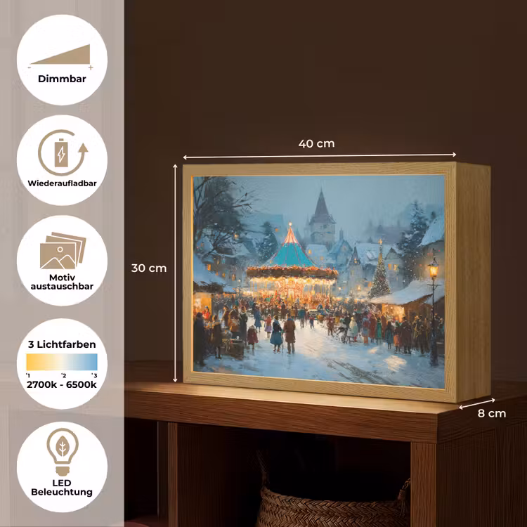 Winterkermis - Dorp - Kleurrijk Light Box met batterij (Wandlamp) middel -USP_websiteoverzichtDE