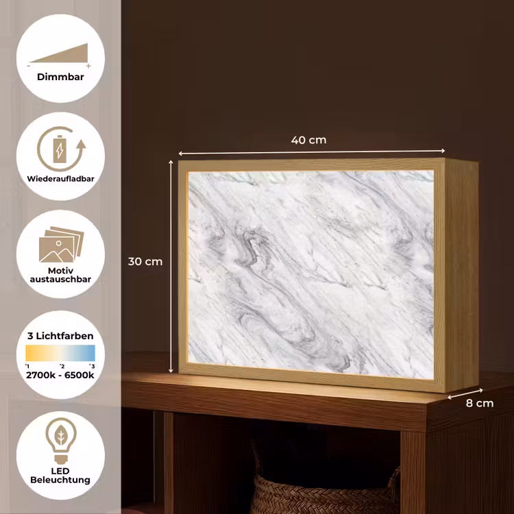 Wervelende - Grijsstructuur - Marmer - Wit Light Box met batterij (Wandlamp) middel 907 -USP_websiteoverzichtDE