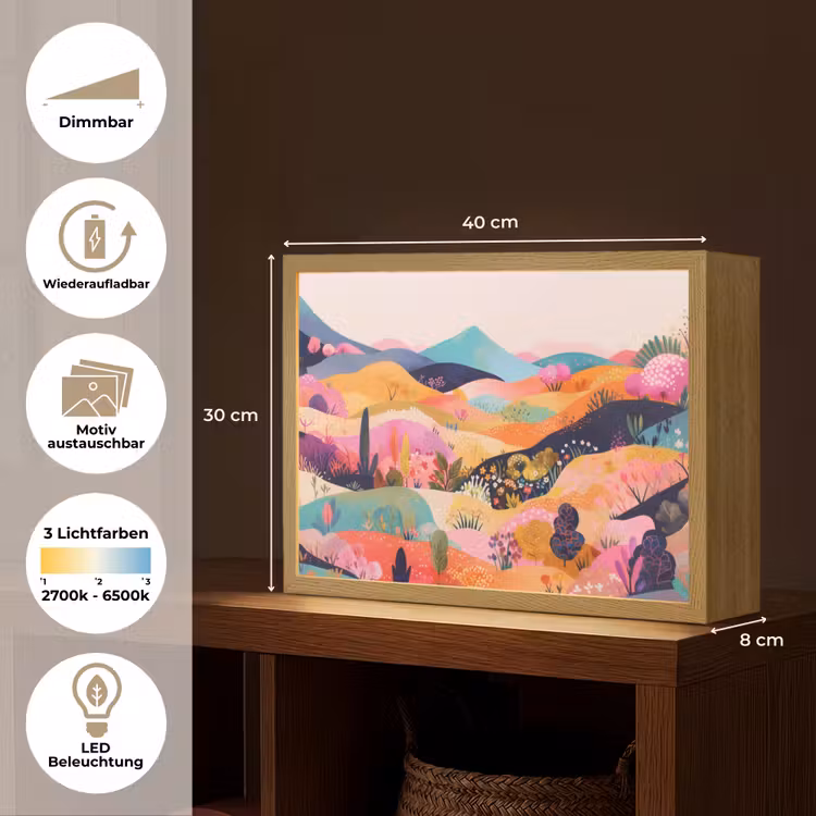 Golvende heuvels - Abstracte planten - Dromerig Light Box met batterij (Wandlamp) middel -USP_websiteoverzichtDE