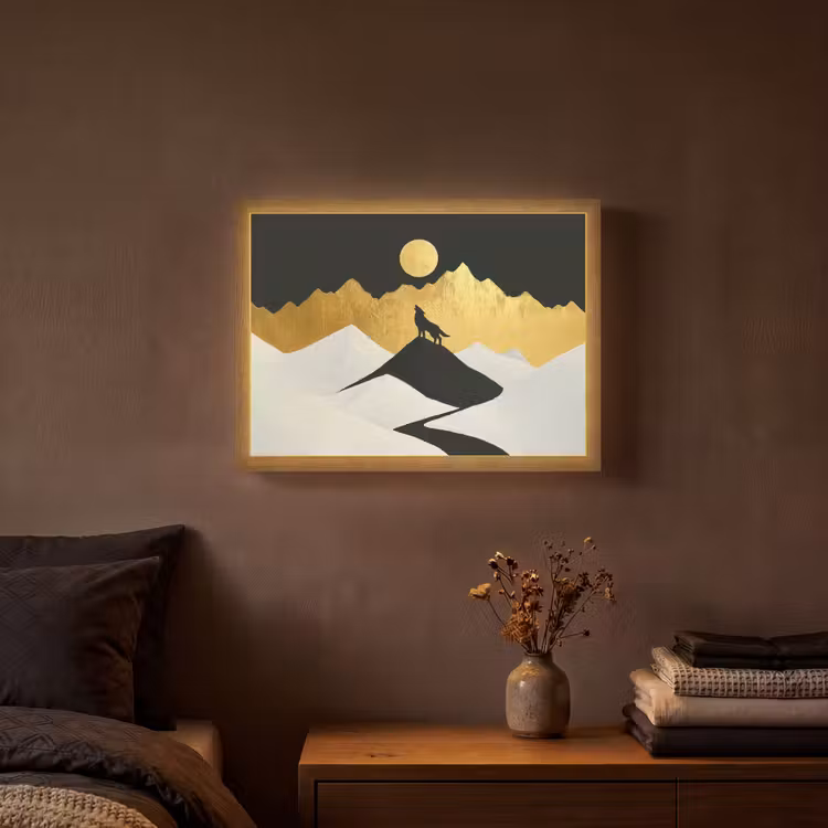 Wolf - Bergen - Maan - Zwart Light Box met batterij (Wandlamp) middel -sfeer4