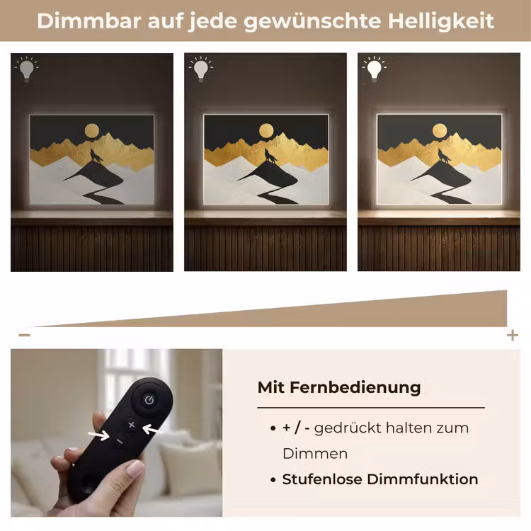 Wolf - Bergen - Maan - Zwart Light Box met batterij (Wandlamp) middel -USP_dimbaarDE