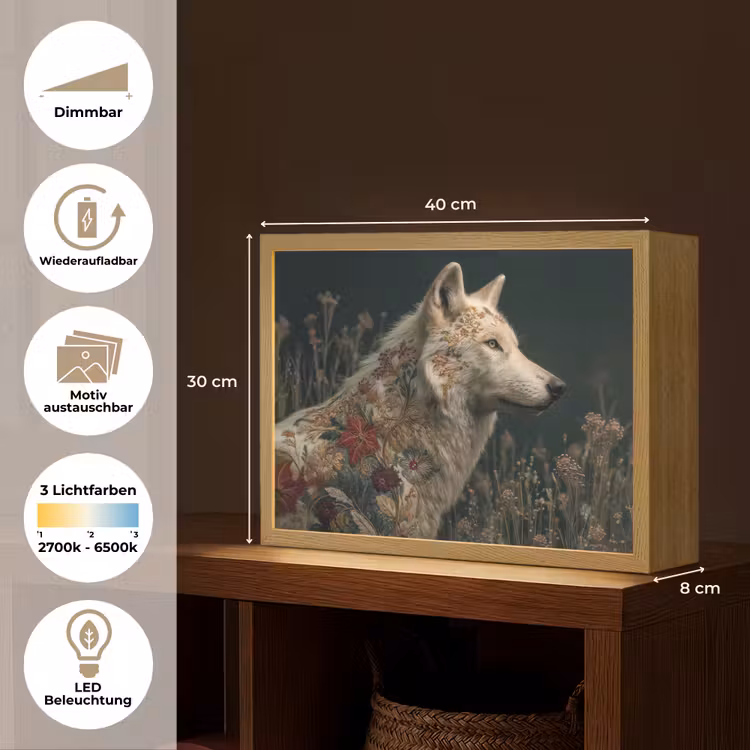 Wolf - Bloemen - Natuur Light Box met batterij (Wandlamp) middel -USP_websiteoverzichtDE