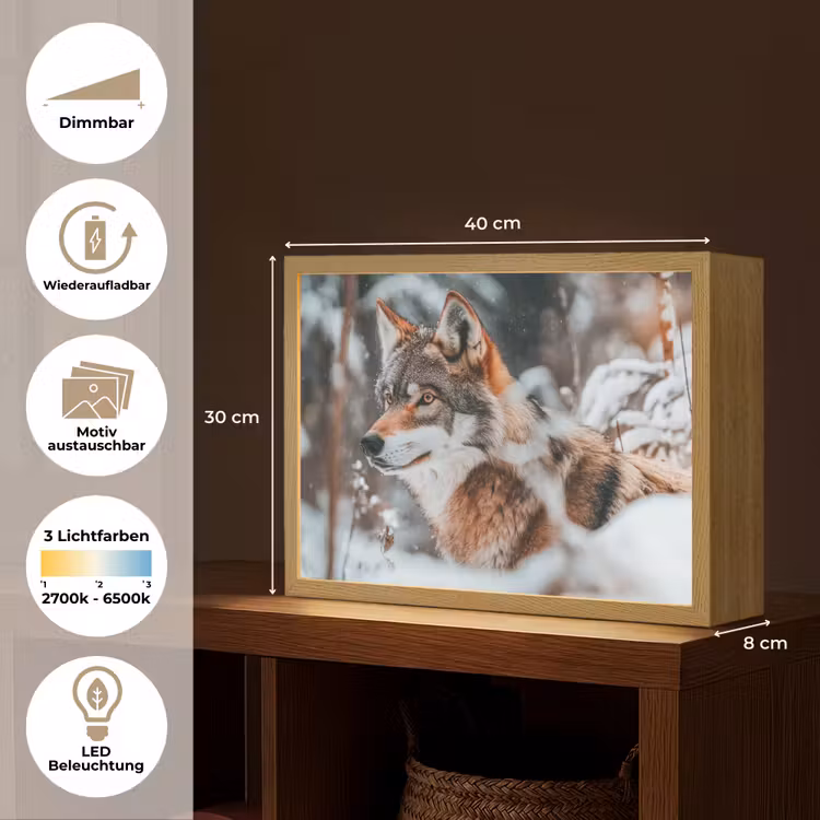 Wolf - Sneeuw - Winter - Dieren - Natuur - Sneeuw Light Box met batterij (Wandlamp) middel -USP_websiteoverzichtDE