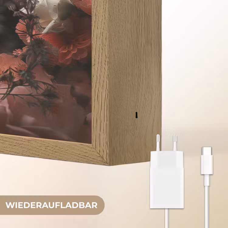 Wolf - Dier - Bloemen - Botanisch - Natuur - Fantasie Light Box met batterij (Wandlamp) middel -USP_websiteoplaadbaarDE