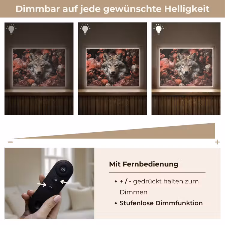 Wolf - Dier - Bloemen - Botanisch - Natuur - Fantasie Light Box met batterij (Wandlamp) middel -USP_dimbaarDE