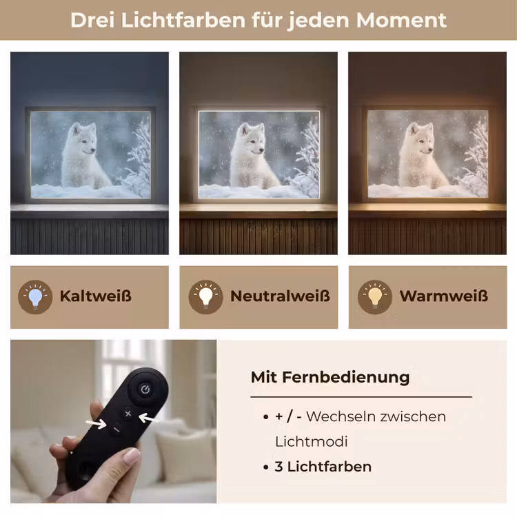 Wolf - Pup - Sneeuw Light Box met batterij (Wandlamp) middel -USP_lichtkleurDE